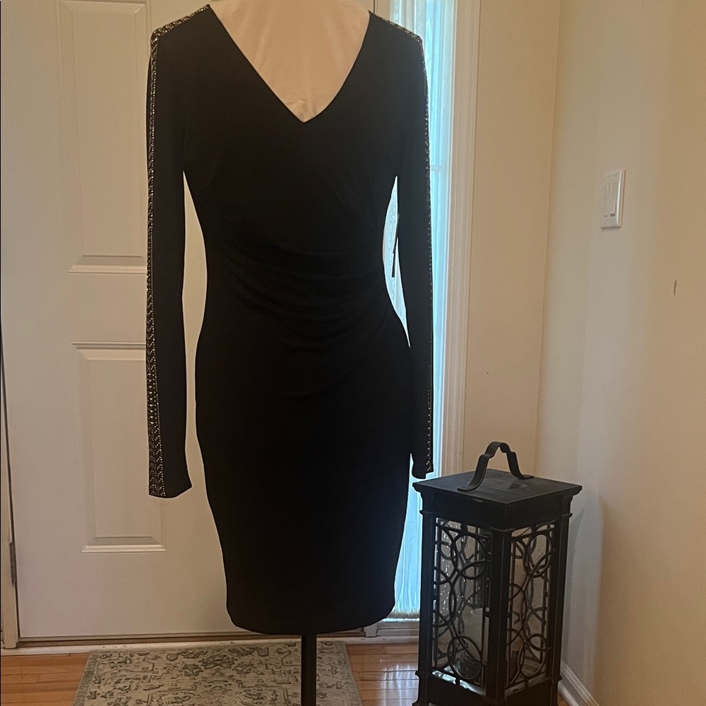 Guess Black Long Sleeve Dress with Chain Detail